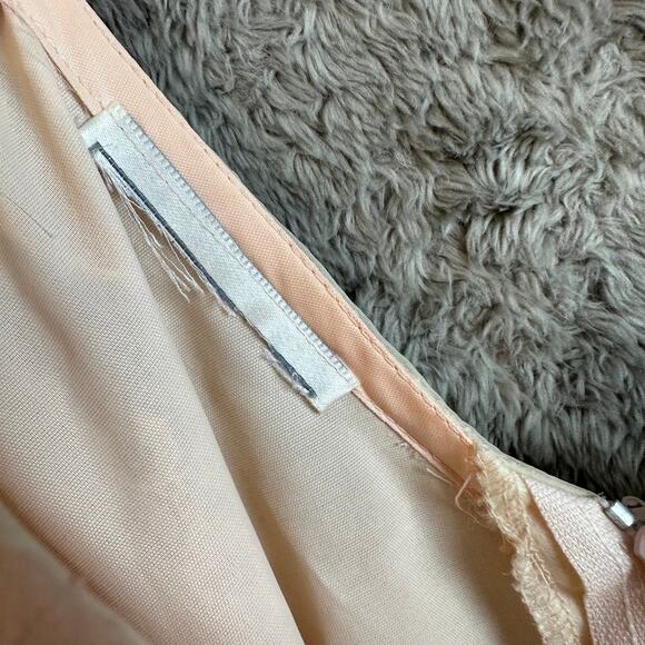 Vintage 80s Pink Peach Lace Dress Victorian Frilly Rosette Coquette Cottage Prom - Picture 15 of 15